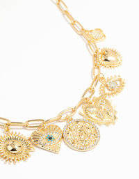 Gold Plated Evil Eye & Sun Charm Pendant Necklace - link has visual effect only