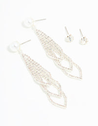 Silver  Pearl Triangular Layered Earrings 2-Pack - link has visual effect only
