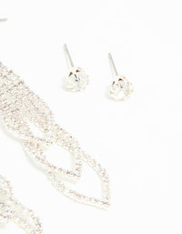 Silver  Pearl Triangular Layered Earrings 2-Pack - link has visual effect only