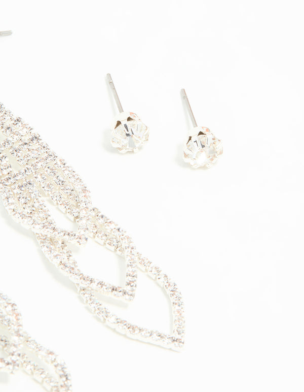 Silver  Pearl Triangular Layered Earrings 2-Pack