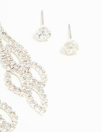 Silver Ornate Diamante Drop & Stud Earrings 2-Pack - link has visual effect only