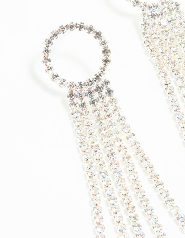 Silver Diamante Open Circle Cupchain Drop Earrings