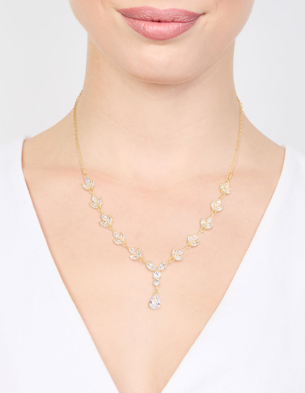 Gold Plated Cubic Zirconia Marquise Vine Y-Necklace