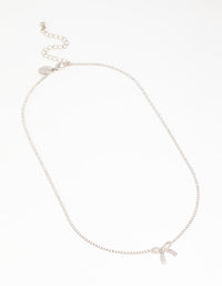 Silver Cubic Zirconia Bow Pendant Necklace - link has visual effect only