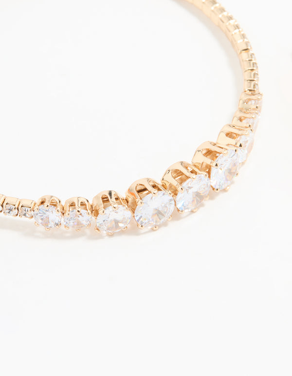 Gold Cubic Zirconia Round Wrist Cuff