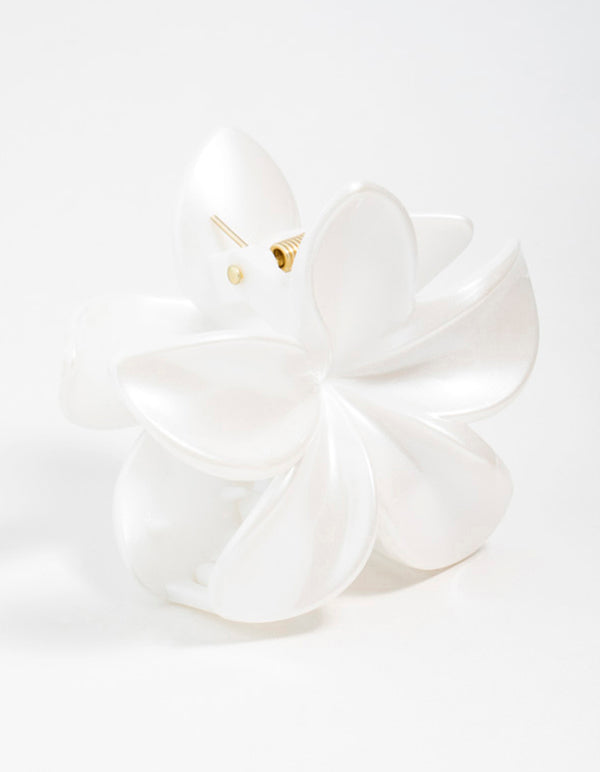 White Frangipani Flower Claw Clip