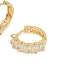 Gold Plated Brass Cubic Zirconia Baguette Medium Huggie Earrings - link has visual effect only