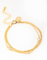 Gold Plated Brass Cubic Zirconia Chain Layered Bracelet - link has visual effect only