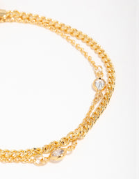 Gold Plated Brass Cubic Zirconia Chain Layered Bracelet - link has visual effect only