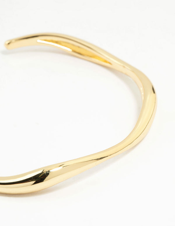 Gold Plated Brass Wavy Open Wrist Cuff