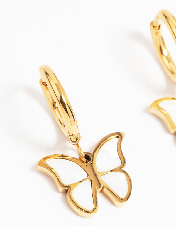 Waterproof Gold Plated Stainless Steel Butterfly Hoop Earrings
