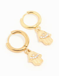 Waterproof Gold Plated Stainless Steel Hamsa Hand Hoop Earrings - link has visual effect only