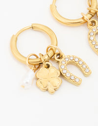 Waterproof Gold Plated Stainless Steel Diamante Horseshoe Hoop Earrings - link has visual effect only