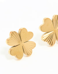 Waterproof Gold Plated Stainless Steel Ribbed Clover Stud Earrings - link has visual effect only