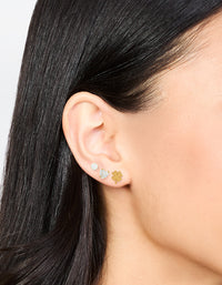 Waterproof Gold Plated Stainless Steel Clean Clover Stud Earrings 3-Pack - link has visual effect only