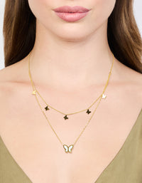 Waterproof Gold Plated Stainless Steel Butterfly Layered Necklace - link has visual effect only