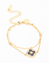 Waterproof Gold Plated Stainless Steel Black Enamel Flower Layered Bracelet - link has visual effect only