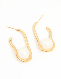 Waterproof Gold Plated Stainless Steel Pearl Twist Hoop Earrings - link has visual effect only