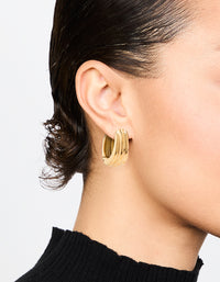Waterproof Gold Plated Stainless Steel Hinged Hoop Indented Earrings - link has visual effect only