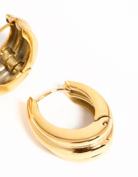 Waterproof Gold Plated Stainless Steel Hinged Hoop Indented Earrings - link has visual effect only