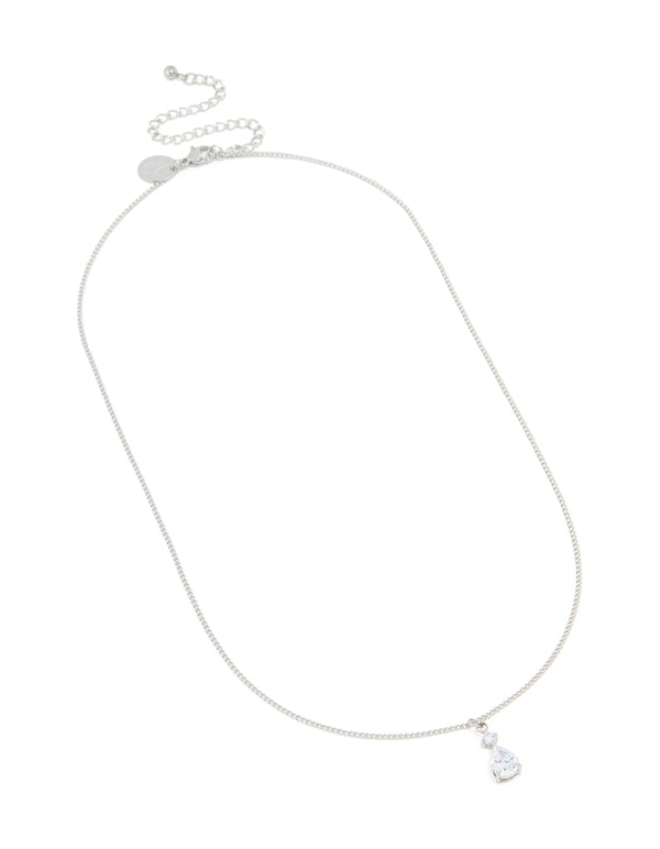 Waterproof Stainless Steel Cubic Zirconia Pear Pendant Necklace