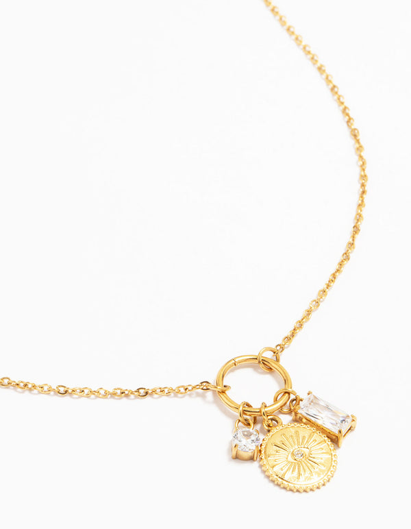 Waterproof Gold Plated Stainless Steel Cubic Zirconia Evil Eye Pendant Necklace