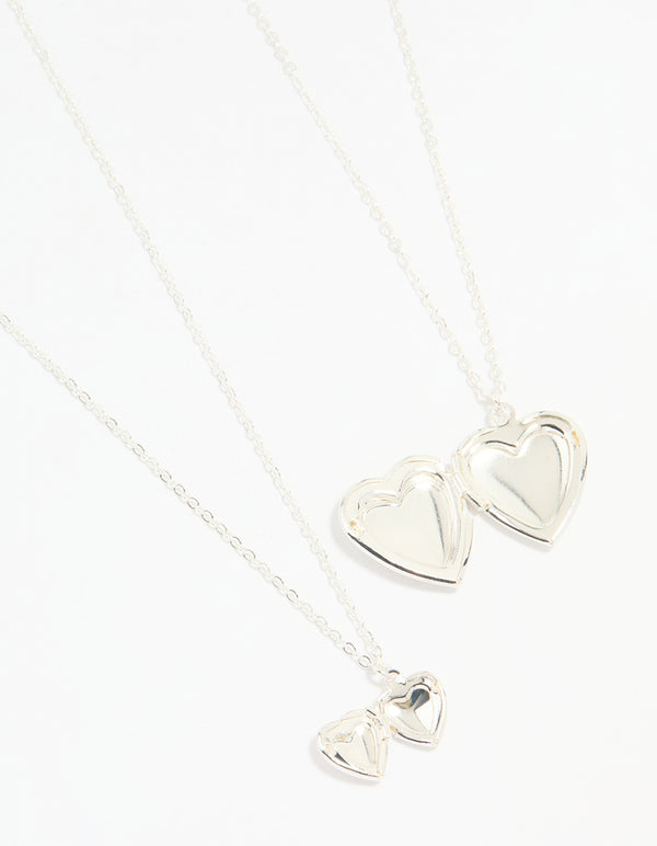 Silver Plated Heart Pendant Necklaces 2-Pack