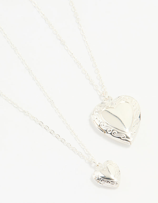 Silver Plated Heart Pendant Necklaces 2-Pack