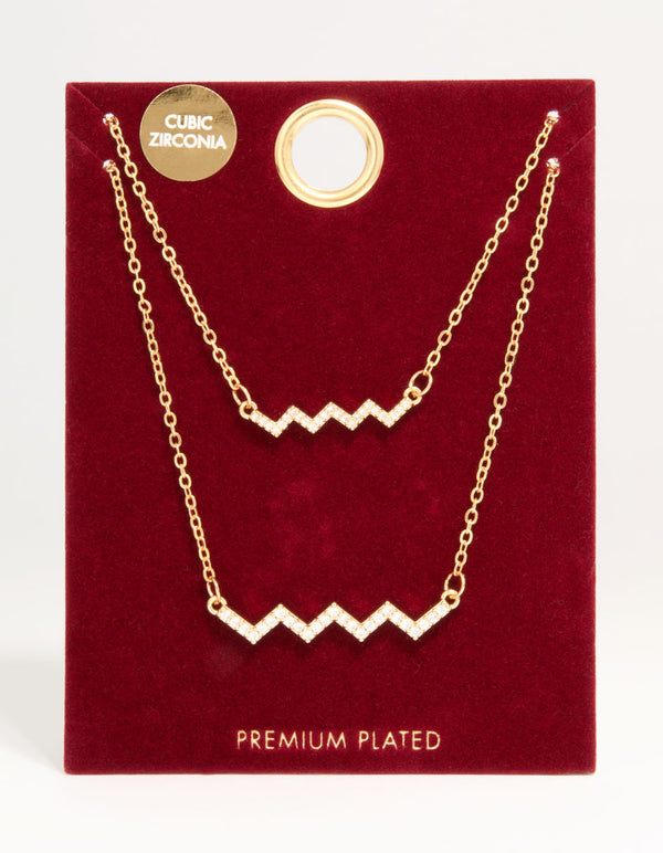 Gold Plated Cubic Zirconia Zig Zag Pendant Necklace Pack