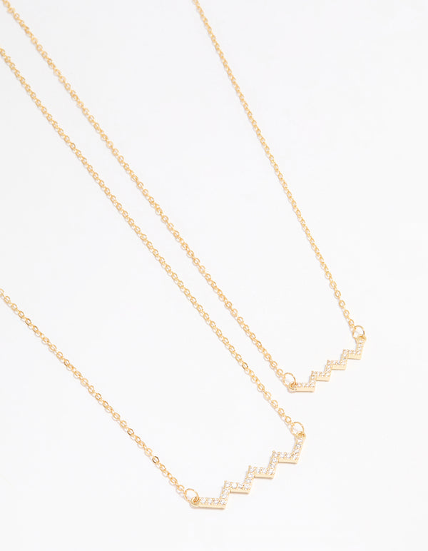 Gold Plated Cubic Zirconia Zig Zag Pendant Necklace Pack