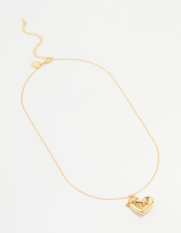 Gold Plated Heart Locket Pendant Necklace