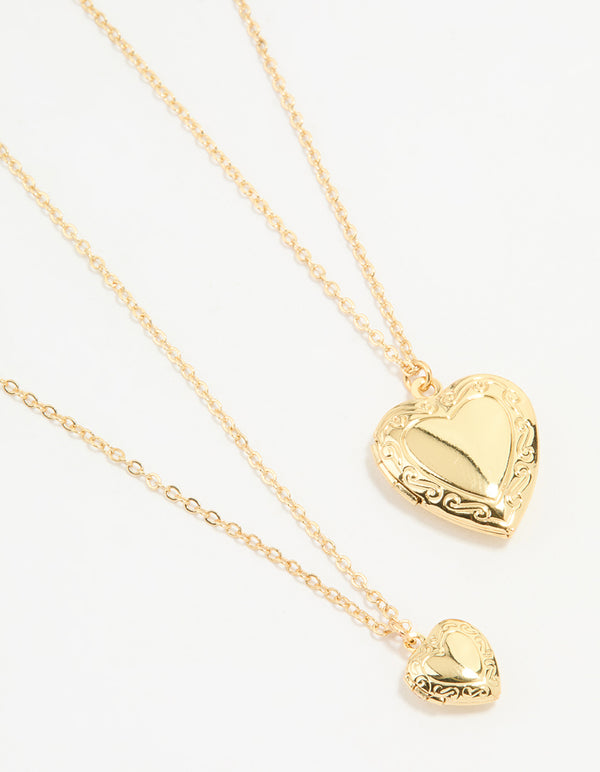 Gold Plated Heart Pendant Necklaces 2-Pack