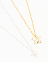 Mixed Metal Cubic Zirconia Butterfly Link Necklace Pack - link has visual effect only
