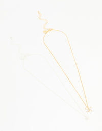 Mixed Metal Cubic Zirconia Butterfly Link Necklace Pack - link has visual effect only