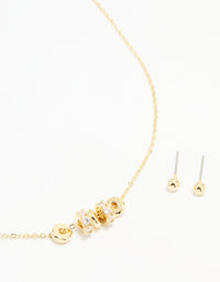 Gold Plated Cubic Zirconia Rondell Pendant Necklace & Earrings Set - link has visual effect only