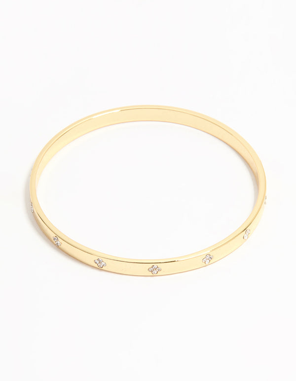 Gold Plated Cubic Zirconia Flower Bangle