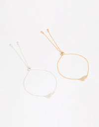 Mixed Metal Cubic Zirconia Linked Hearts Toggle Bracelets 2-Pack - link has visual effect only