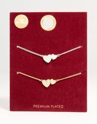 Mixed Metal Cubic Zirconia Linked Hearts Toggle Bracelets 2-Pack - link has visual effect only