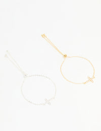 Mixed Metal Cubic Zirconia Cross Toggle Bracelets 2-Pack - link has visual effect only