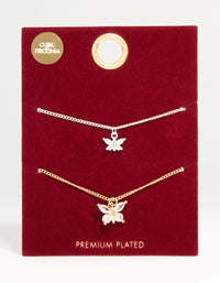 Mixed Metal Cubic Zirconia Butterfly Link Toggle Bracelets 2-Pack - link has visual effect only