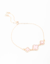 Rose Gold Cubic Zirconia Pink Flower Trio Bracelet - link has visual effect only