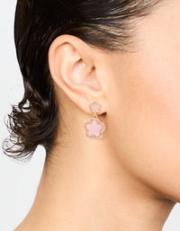Gold Plated Pink Flower Drop Earrings - link has visual effect only