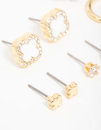 Gold Plated Diamante Flower Studs & Hoop Earrings 4-Pack - link has visual effect only