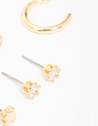 Gold Plated Diamante Flower Studs & Hoop Earrings 4-Pack - link has visual effect only