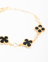 Gold Plated Cubic Zirconia Black Flower Bracelet - link has visual effect only