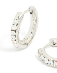 Waterproof Stainless Steel Cubic Zirconia Round Clicker Huggie earrings - link has visual effect only