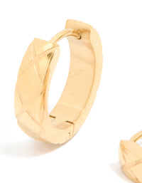 Waterproof Gold Plated Stainless Steel Textured Cut Huggie Earrings - link has visual effect only
