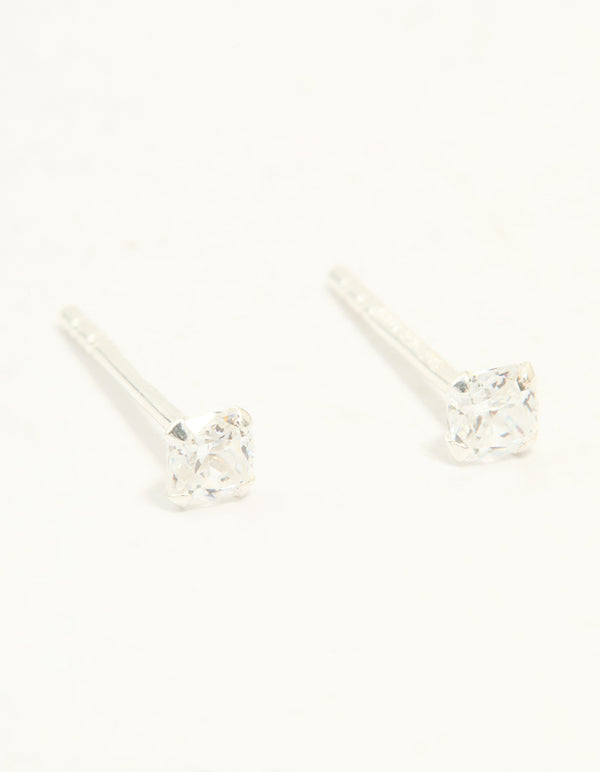 Sterling Silver Cubic Zirconia Small Princess Cut Stud Earrings
