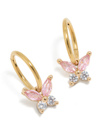 Gold Plated Surgical Steel Pink Cubic Zirconia Butterfly Sleeper Earrings - link has visual effect only