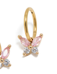 Gold Plated Surgical Steel Pink Cubic Zirconia Butterfly Sleeper Earrings - link has visual effect only